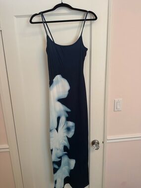 Women's Navy Blue Maxi Slip Dress with White Floral Print